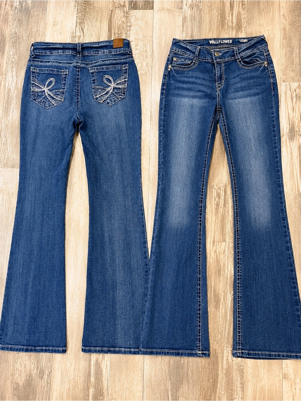 Wallflower Medium Blue Flare Jeans with Back Pocket Embroidery